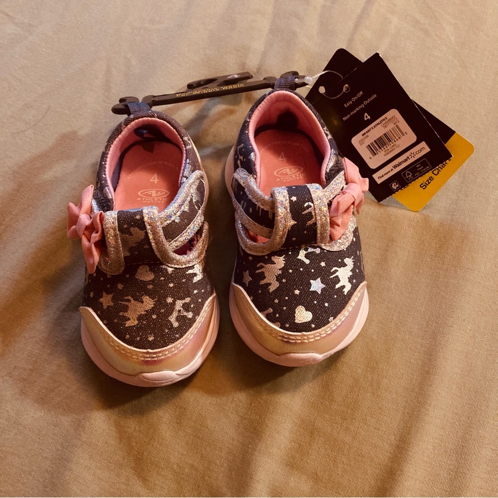 Kids Pink and Black Shoes with Unicorn Design